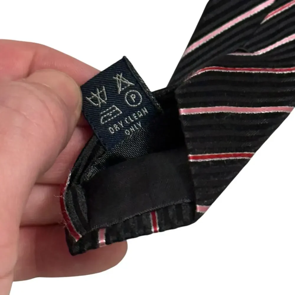Sartori Silk Tie Necktie Diagonal Stripes Jacquard Italy Career Formal Black Red